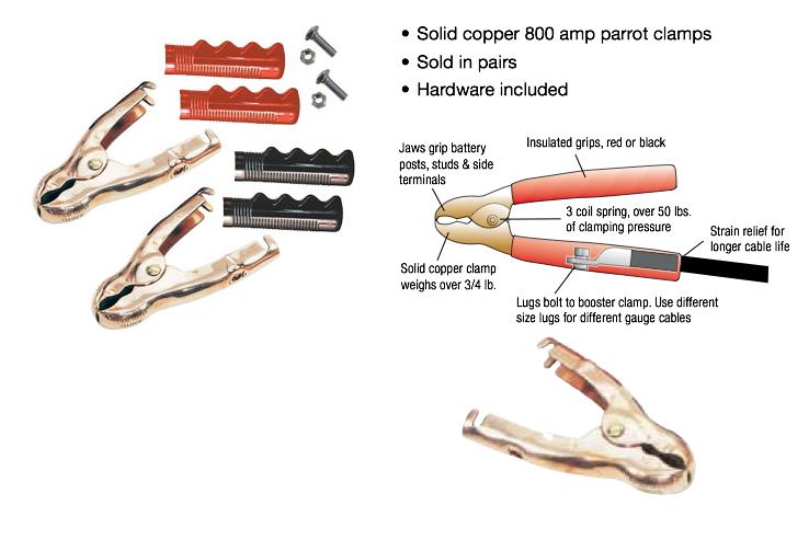 602070 Heavy Duty 900 Amp Pure Copper Parrot Jaw Battery Clamps (Pair) - Click Image to Close